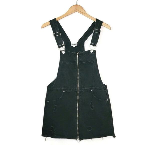 Superdown Revolve Black Denim Ripped Distressed Overall Mini Dress Zip Front S - Picture 15 of 15